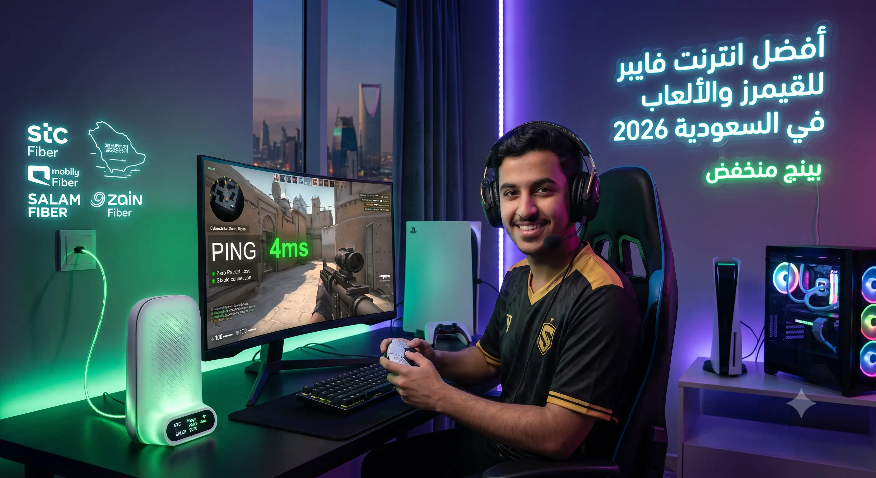 أفضل انترنت فايبر للقيمرز والألعاب في السعودية 2026 | بينج منخفض